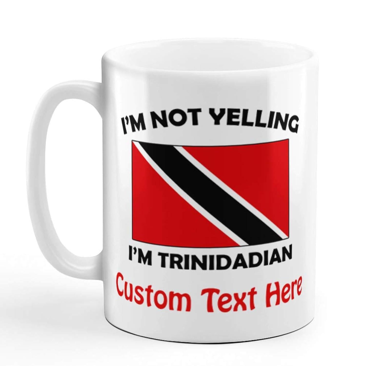 Tailorly White Ceramic 11 oz Mug - Im Not Yelling Im Trinidadian Custom Text Here Vibrant Red National Flag With Black Diagonal Stripe And White Borders Flag
