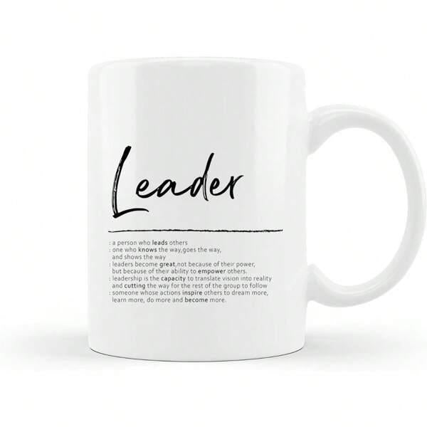 Tailorly White Ceramic 11 oz Mug - Leader Minimalist With Elegant Black Script Motivational Quote Mug