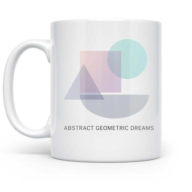 Tailorly White Ceramic 11 oz Mug - Abstract Geometric Dreams Minimalist Pastel Overlapping Geometric Shapes Arranged Within A Modern Balanced Design