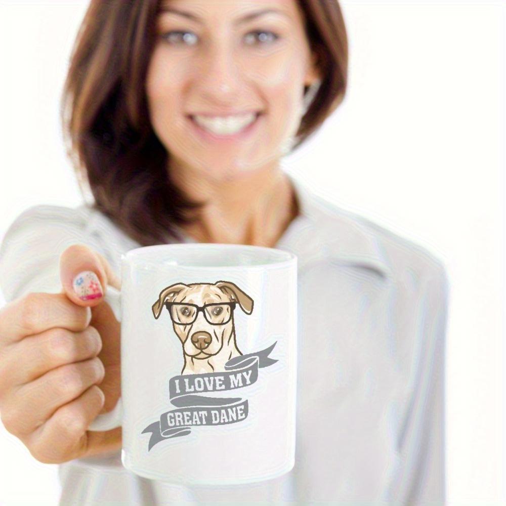Tailorly White Ceramic 11 oz Mug - I Love My Great Dane Stylized Great Dane Wearing Nerd Glasses Surrounded By Decorative Banners Dog