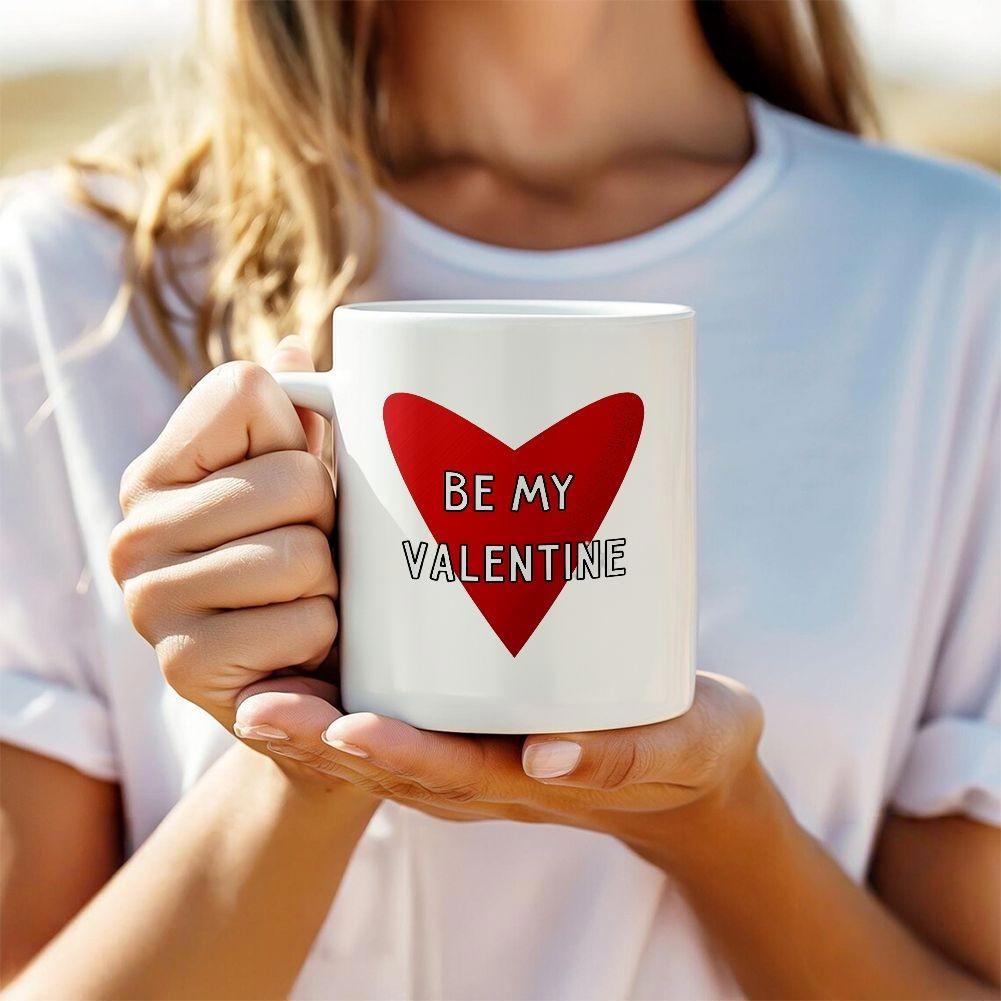 Tailorly White Ceramic 11 oz Mug - Be My Valentine Bold Crimson Symbol Centered Upon Clean Ceramic Minimalist Aesthetic Heart