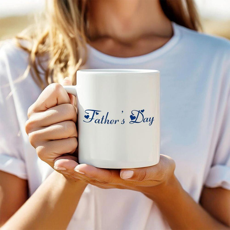 Tailorly White Ceramic 11 oz Mug - Father's Day Minimalist White Ceramic Vessel Featuring Elegant Script And Small Heart Accents Mug