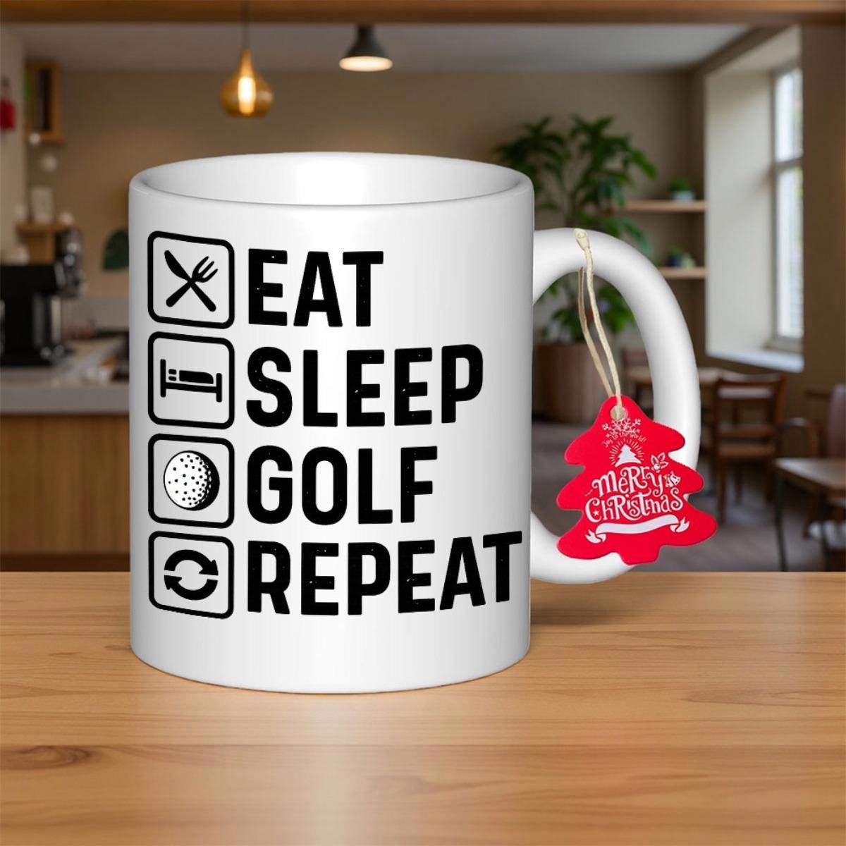 Tailorly White Ceramic 11 oz Mug - Eat Sleep Golf Repeat Minimalist Linear Symbols Representing A Passionate Daily Sports Routine Mug
