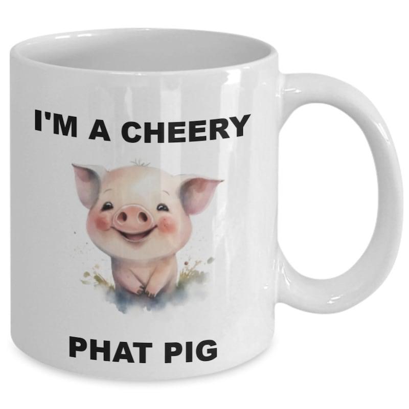 Tailorly White Ceramic 11 oz Mug - Im A Cheery Phat Pig Adorable Smiling Pink Piglet Resting On A Patch Of Soft Green Grass Pig