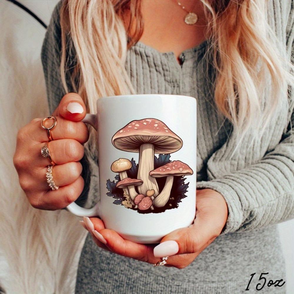 Tailorly White Ceramic 11 oz Mug - Vintage Botanical Illustration Of Wild Mushrooms Growing In Forest Earthy Mushroom