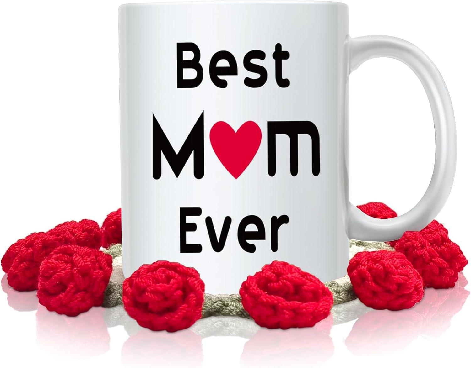 Tailorly White Ceramic 11 oz Mug - Best Mom Ever Simple Ceramic Surface With A Red Heart And Elegant Lettering Gift Mug