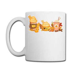 Tailorly White Ceramic 11 oz Mug - Warm Autumn Beverages Decorated With Whipped Cream And Scattered Fall Leaves Drink