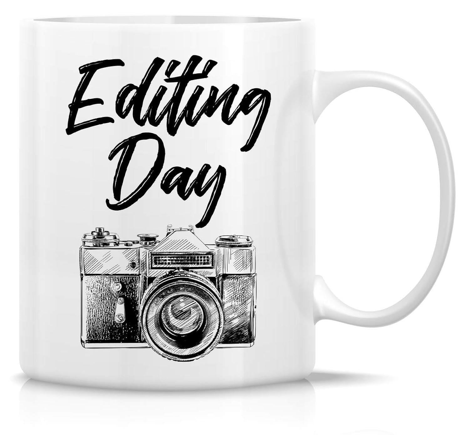 Tailorly White Ceramic 11 oz Mug - Editing Day Vintage Film SLR Style Design With Intricate Realistic Details And Classic Camera