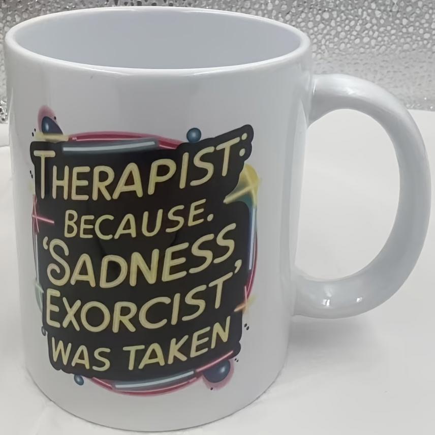 Tailorly White Ceramic 11 oz Mug - Therapist Because Sadness Exorcist Was Taken Minimalist Black Backdrop Featuring Playful Vibrant Geometric Scribble Accents Mug