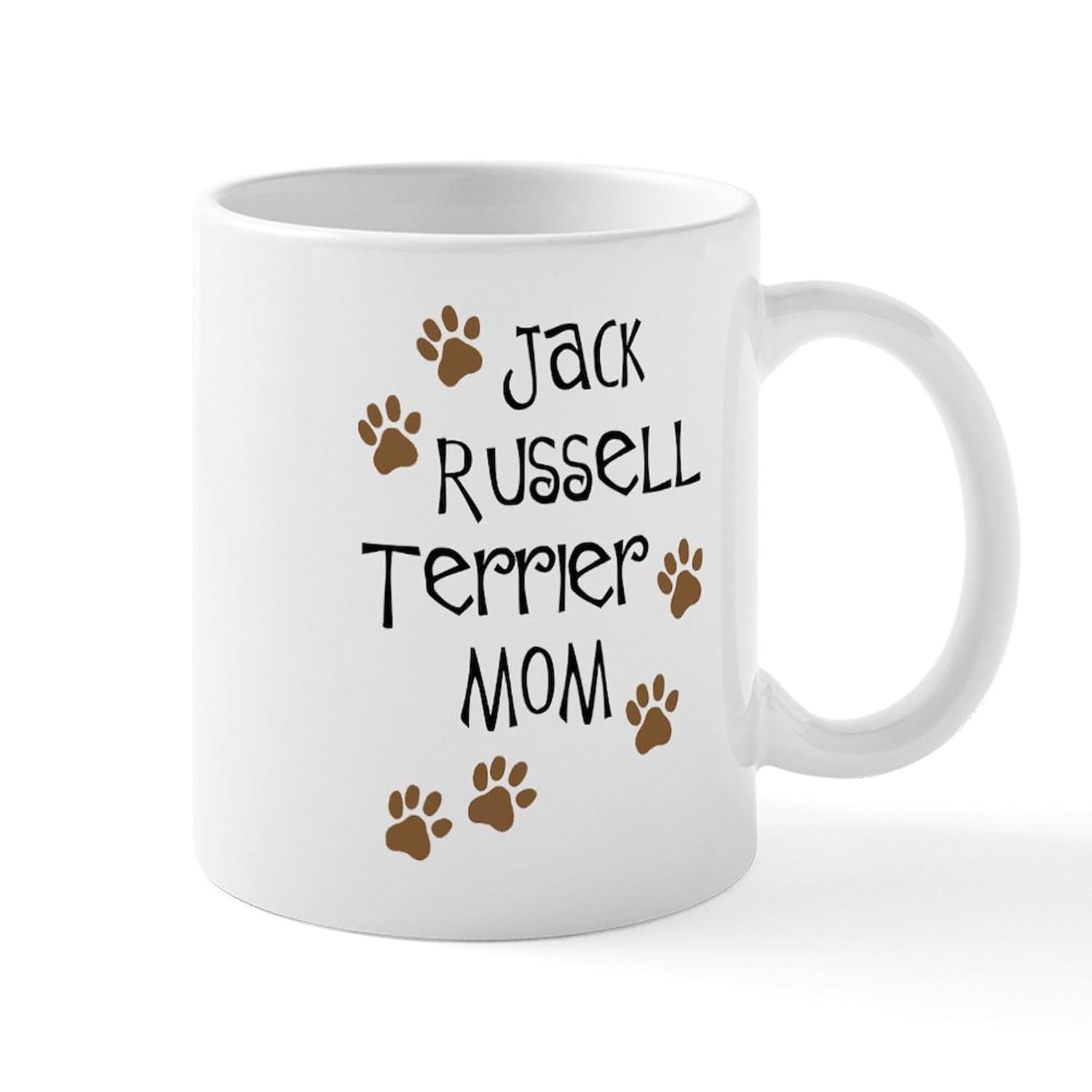 Tailorly White Ceramic 11 oz Mug - Jack Russell Terrier Mom Minimalist Decorative Brown Tracks Across Clean White Background Paw