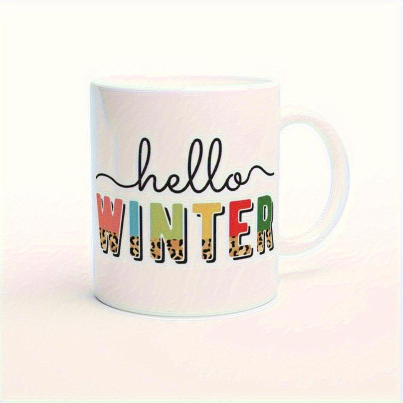 Tailorly White Ceramic 11 oz Mug - Hello Winter Colorful Patterned Letters Styled With Elegant Black Script Font Mug