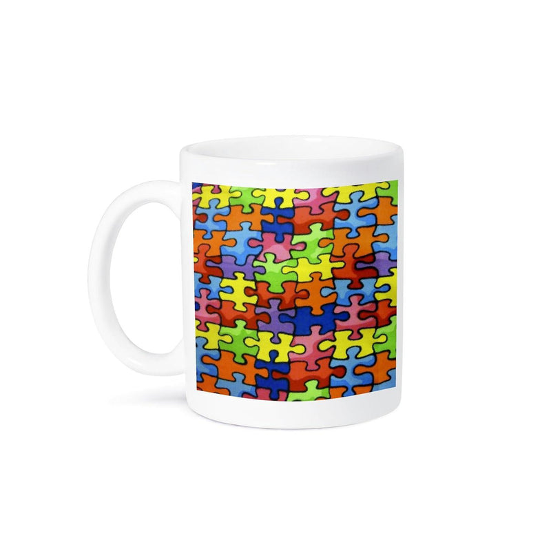 Tailorly White Ceramic 11 oz Mug - Vibrant Multi Colored Interlocking Pieces Fitting Perfectly Together In Creative Pattern Puzzle