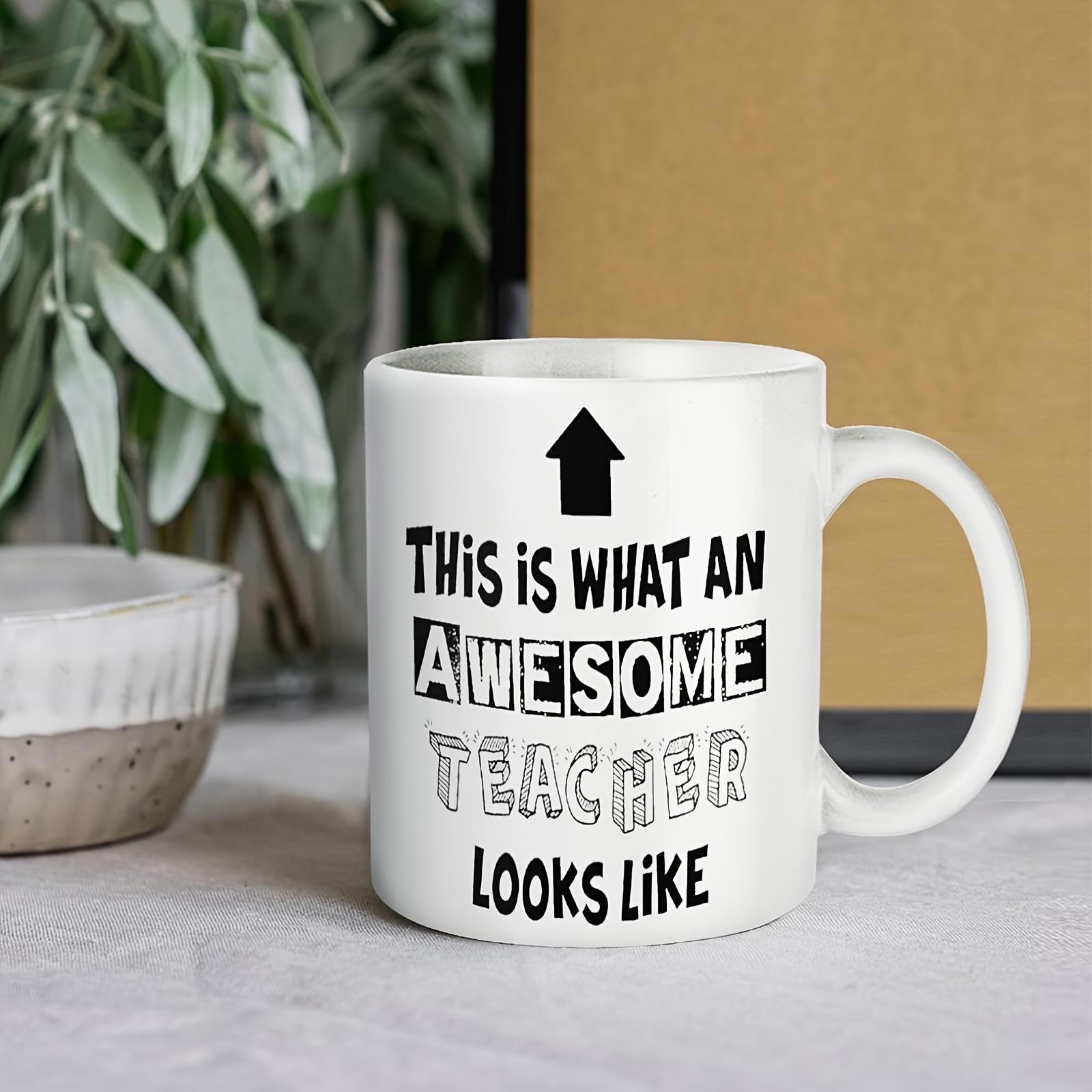 Tailorly White Ceramic 11 oz Mug - This Is What An Awesome Teacher Looks Like Bold Black Typography With Upward Pointing Arrow Design Typography