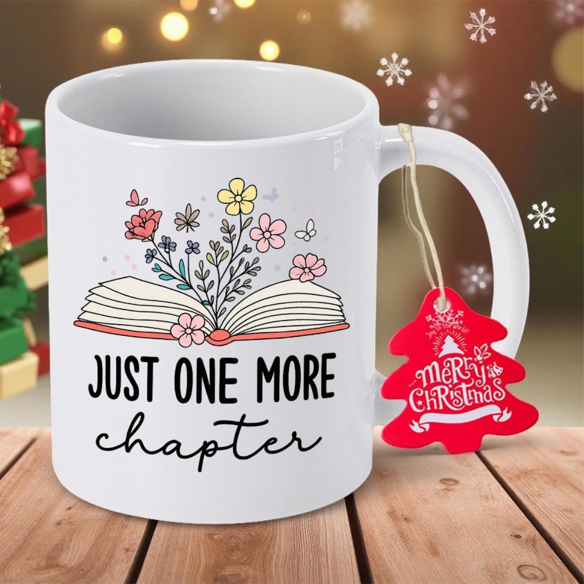 Tailorly White Ceramic 11 oz Mug - Just One More Chapter Blooming Colorful Wild Flowers Growing Out Of An Open Vintage Book