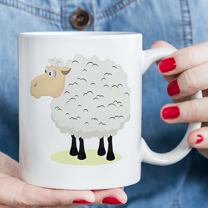 Tailorly White Ceramic 11 oz Mug - Cute Fluffy White Woolly Animal Standing On Green Grass Patch Sheep