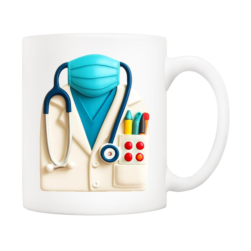 Tailorly White Ceramic 11 oz Mug - Clean White Professional Doctor Coat With Stethoscope And Surgical Mask Uniform
