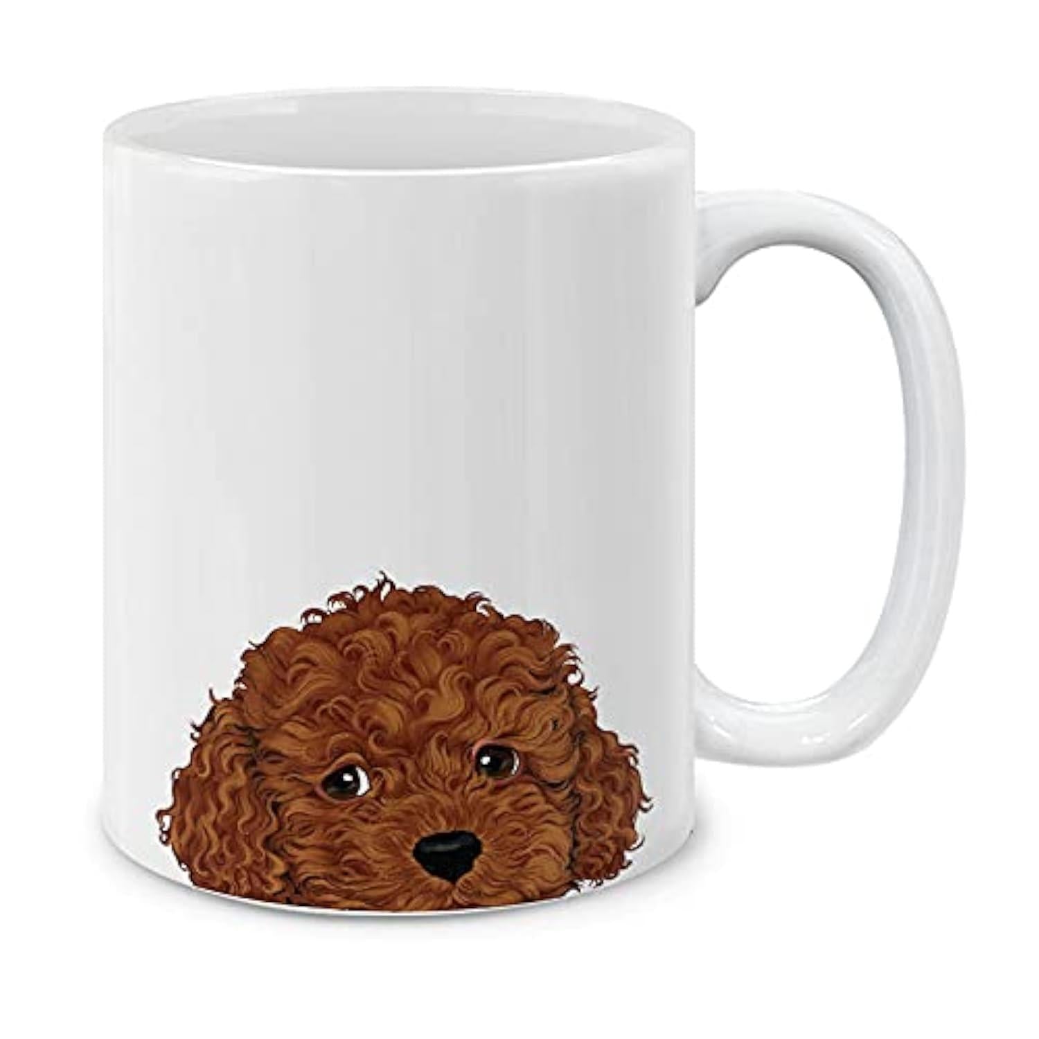 Tailorly White Ceramic 11 oz Mug - Cute Curly Brown Furry Poodle Peeking From Bottom Of The Frame Dog