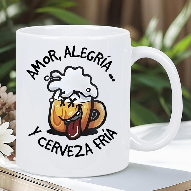 Tailorly White Ceramic 11 oz Mug - Whimsical Cartoon Style Beer Glass With Frothy Foam And Funny Face Mug