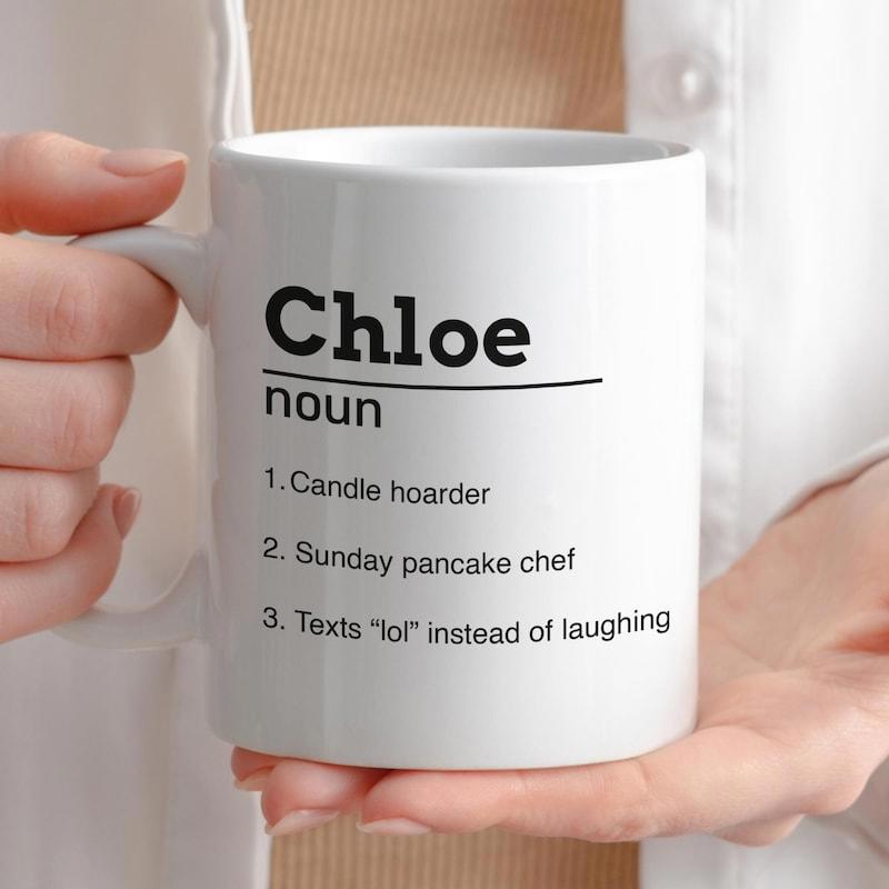 Tailorly White Ceramic 11 oz Mug - Chloe Noun Candle Hoarder Sunday Pancake Chef Texts Lol Instead Of Laughing Sleek Showcasing Bold Black Printed Typography Mug