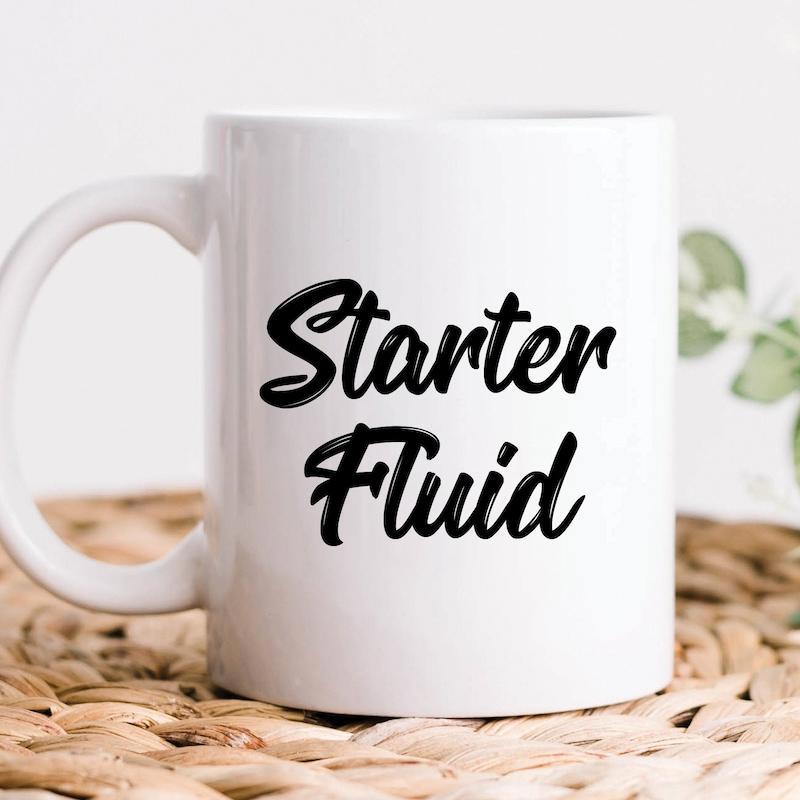 Tailorly White Ceramic 11 oz Mug - Starter Fluid Bold Calligraphy Brush Strokes Creating A Minimalist Modern Typography Sign
