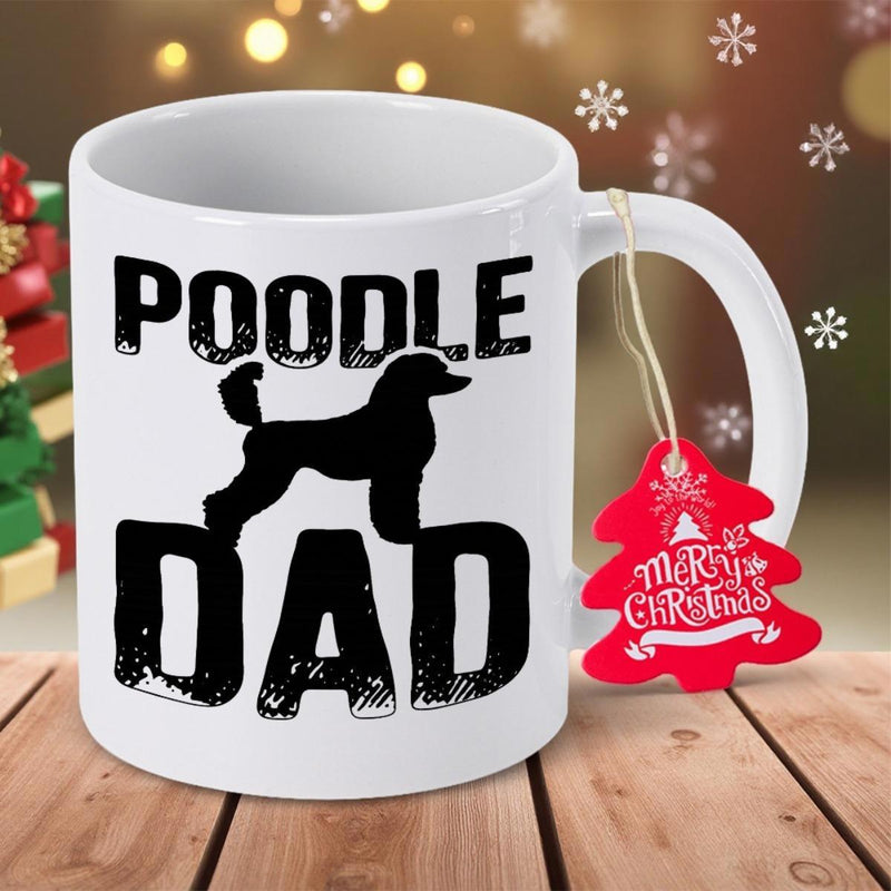 Tailorly White Ceramic 11 oz Mug - Poodle Dad Minimalist Black Silhouette Of A Proud Standing Curly Haired Dog Poodle