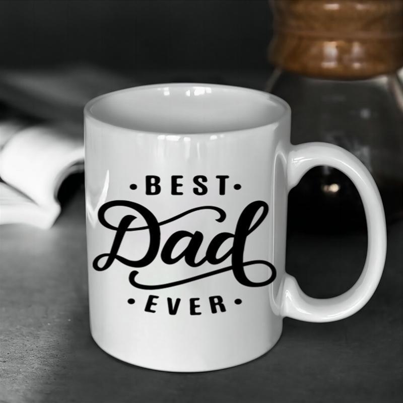 Tailorly White Ceramic 11 oz Mug - Best Dad Ever Elegant Script Typography Printed On A Clean White Ceramic Kitchen Mug