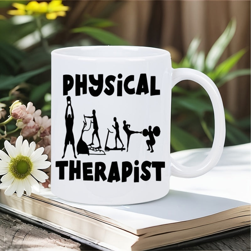 Tailorly White Ceramic 11 oz Mug - Physical Therapist Diverse People Performing Various Fitness Exercises And Training Within A Gym Silhouettes