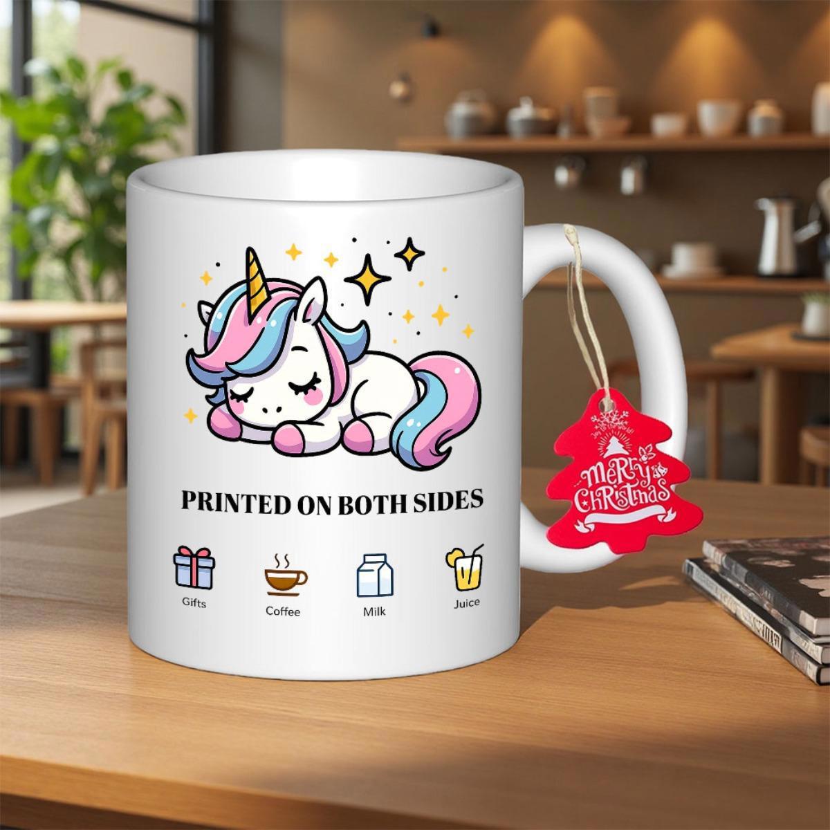 Tailorly White Ceramic 11 oz Mug - Printed On Both Sides Gifts Coffee Milk Juice Merry Christmas Adorable Sleeping Fantasy Creature Resting Peacefully Under