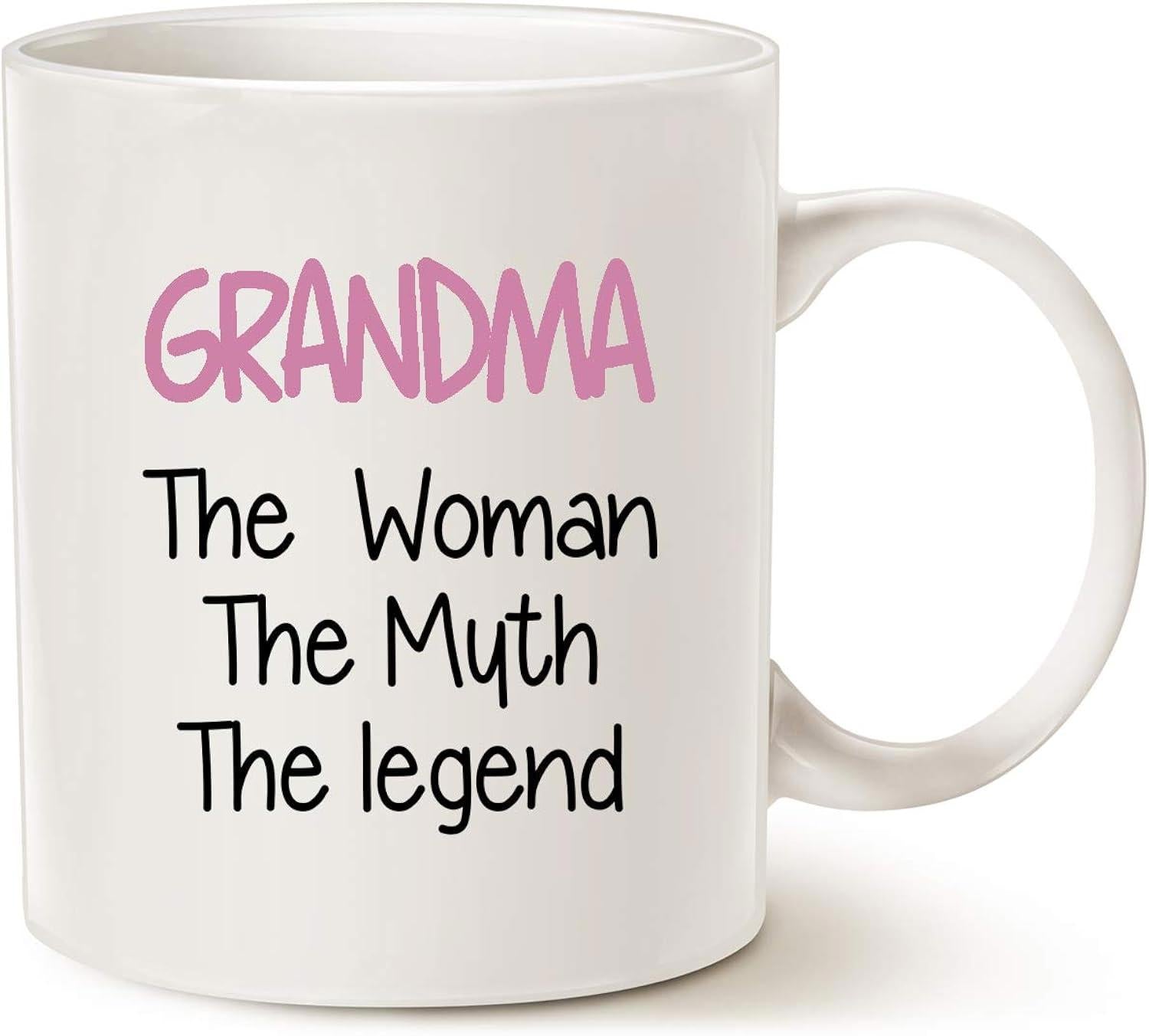 Tailorly White Ceramic 11 oz Mug - Grandma The Woman The Myth The Legend Simple Featuring Minimalist Black And Pink Lettering Mug
