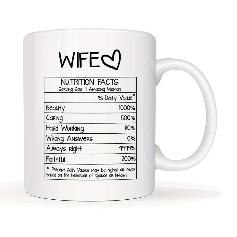 Tailorly White Ceramic 11 oz Mug - Wife Nutrition Facts Information Table With Heart Symbol Featuring Personalized Attributes Label