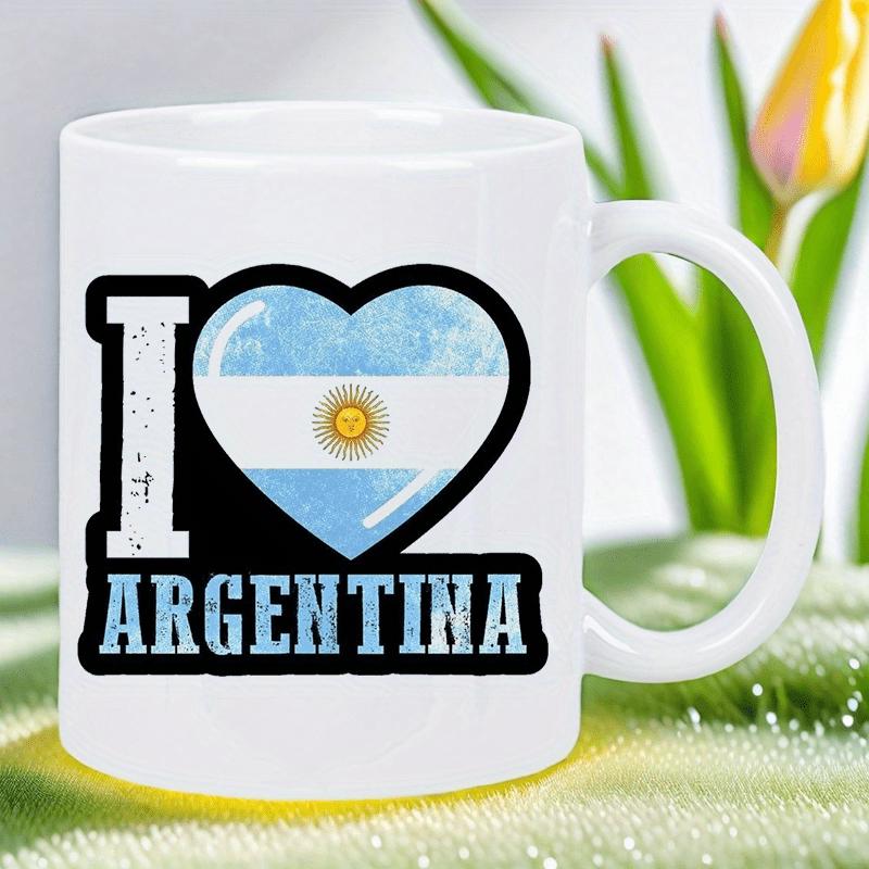Tailorly White Ceramic 11 oz Mug - I Argentina Patriotic Heart Shape Featuring Blue And White National Flag Stripes Mug