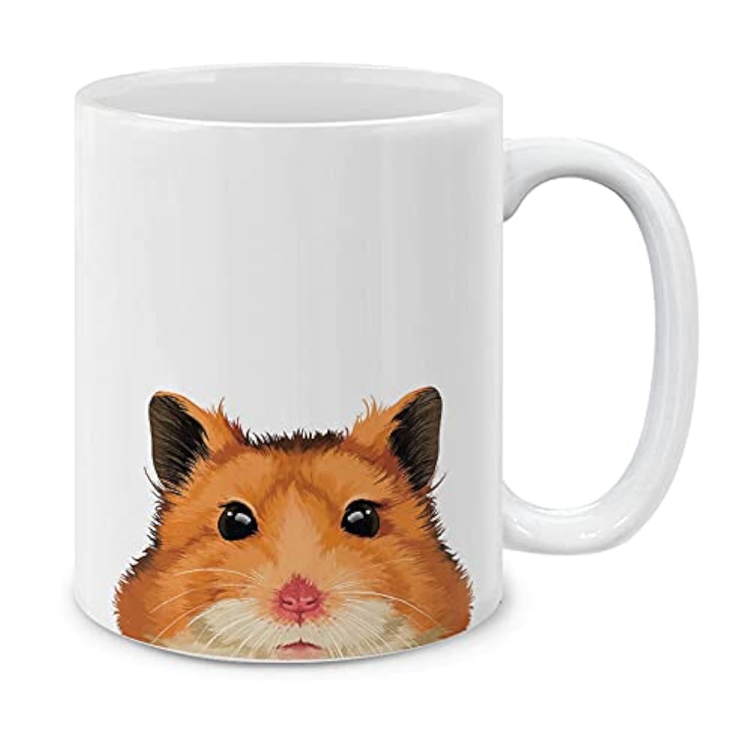 Tailorly White Ceramic 11 oz Mug - Adorable Fluffy Brown Peeking Animal With Tiny Ears And Bright Eyes Hamster