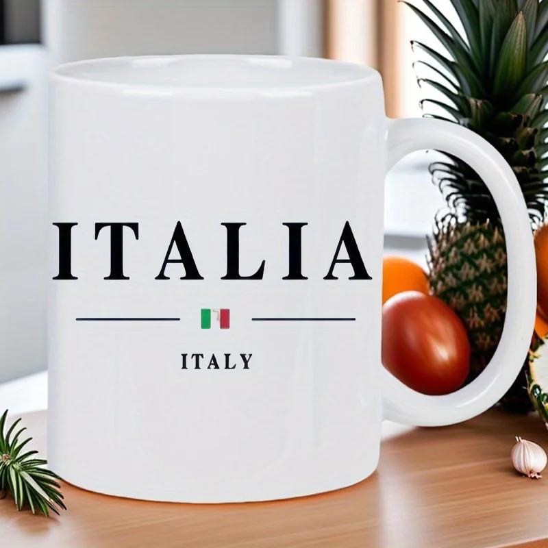 Tailorly White Ceramic 11 oz Mug - Italia Italy Elegant Minimalist National Flag Emblem Featuring Bold Traditional Serif Typography Mug