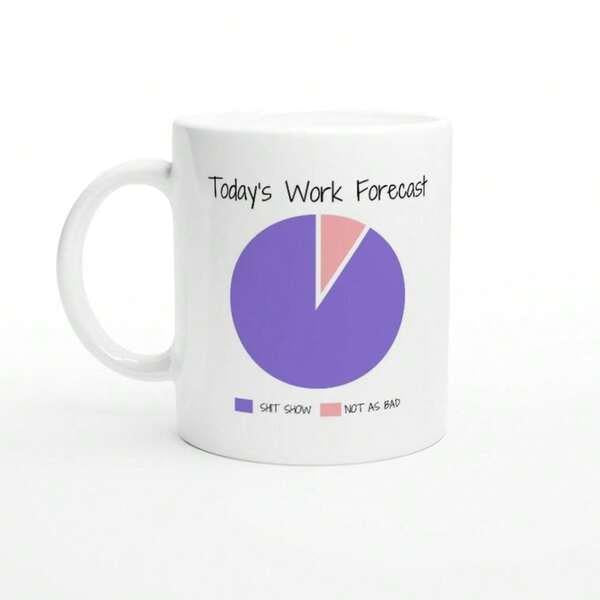 Tailorly White Ceramic 11 oz Mug - Todays Work Forecast Shit Show Not As Bad Humorous Purple And Pink Pie Chart Illustrating A Busy Office Schedule Chart