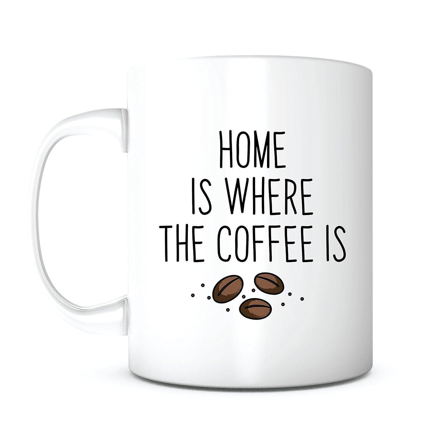 Tailorly White Ceramic 11 oz Mug - Home Is Where The Coffee Is Simple Three Roasted Coffee Beans Scattered With Tiny Decorative Flavor Specks Coffee Bean