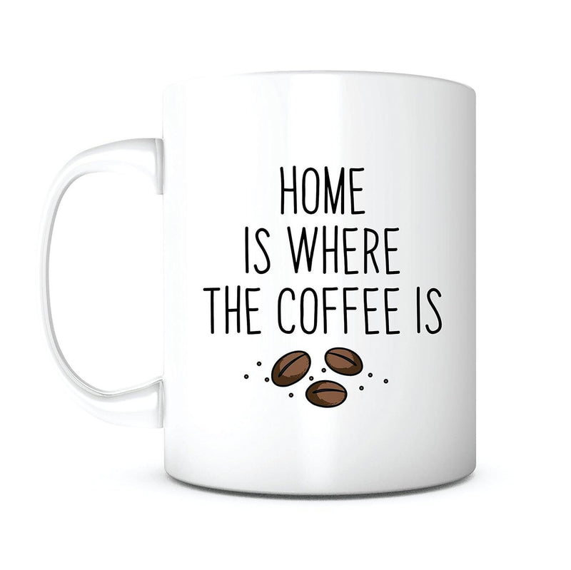 Tailorly White Ceramic 11 oz Mug - Home Is Where The Coffee Is Simple Three Roasted Coffee Beans Scattered With Tiny Decorative Flavor Specks Coffee Bean