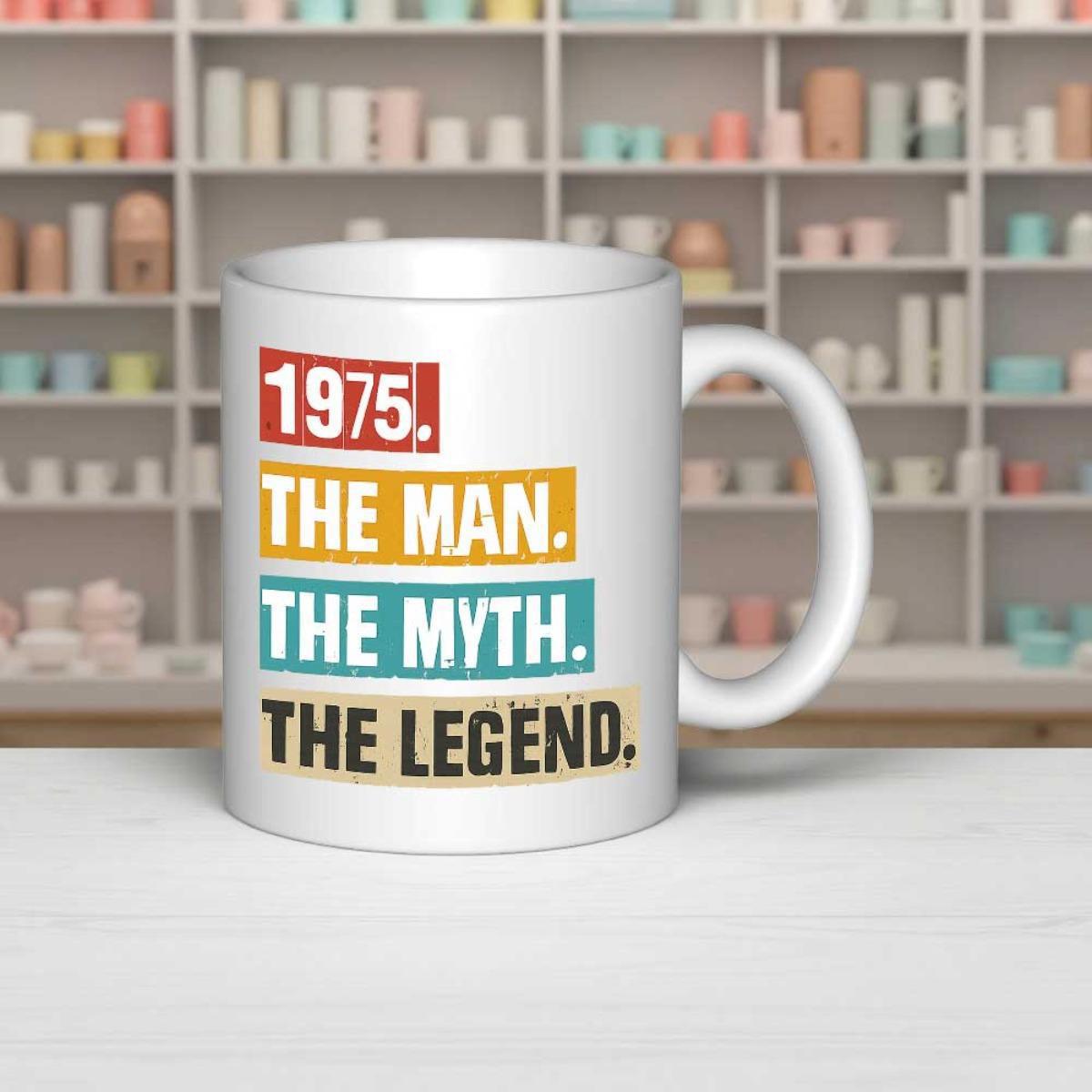 Tailorly White Ceramic 11 oz Mug - 1975 The Man The Myth The Legend Retro Styled Colorful Rectangular Blocks With Bold Typography And Masculine Vintage Mug
