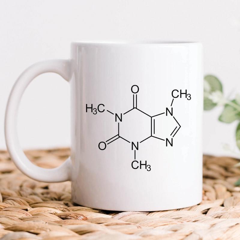 Tailorly White Ceramic 11 oz Mug - CH3 H3C Scientific Diagram Representing The Molecular Structure Of Caffeine Molecule