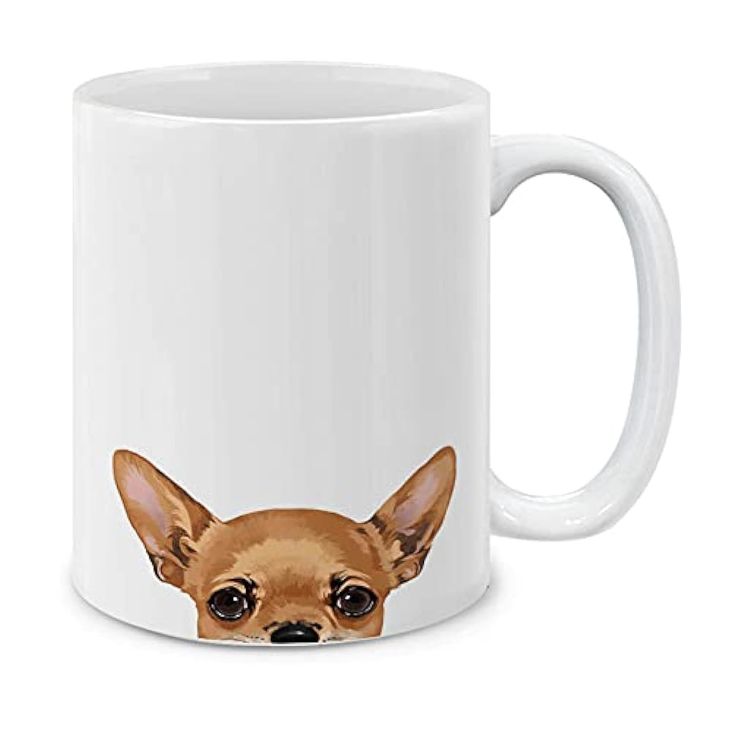 Tailorly White Ceramic 11 oz Mug - Cute Peeking Brown Puppy Head With Large Ears Among Minimalist Background Chihuahua