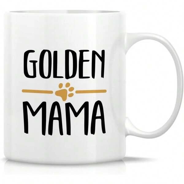 Tailorly White Ceramic 11 oz Mug - Golden Mama Minimalist Golden Symbol Centered Between Two Thin Lines Paw Print
