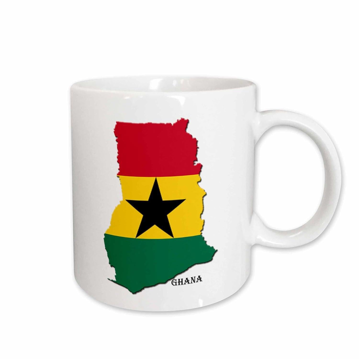 Tailorly White Ceramic 11 oz Mug - Ghana Vibrant National Flag Colors Within A Detailed Silhouette Of A Country Map