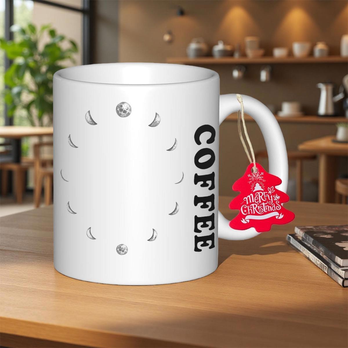 Tailorly White Ceramic 11 oz Mug - Coffee Celestial Moon Phases Arranged In A Circular Pattern Under Soft Light Mug