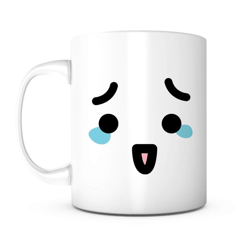 Tailorly White Ceramic 11 oz Mug - Sad Crying Face With Blue Teardrops And Open Mouth Expression Emoji