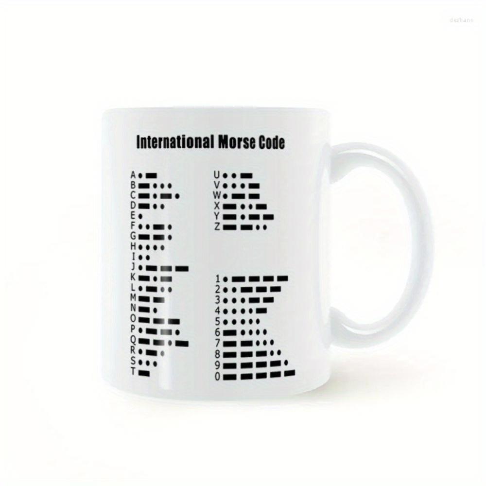 Tailorly White Ceramic 11 oz Mug - International Morse Code Clean Minimalist Educational Chart Depicting Characters With Dots And Dashes Mug
