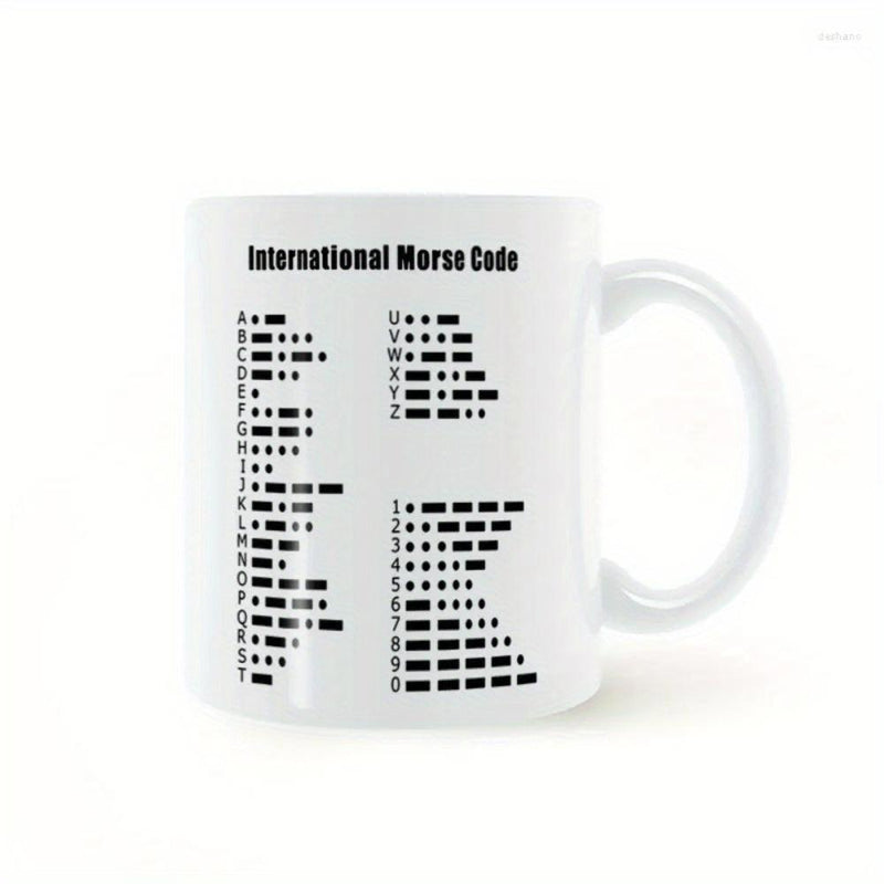 Tailorly White Ceramic 11 oz Mug - International Morse Code Clean Minimalist Educational Chart Depicting Characters With Dots And Dashes Mug