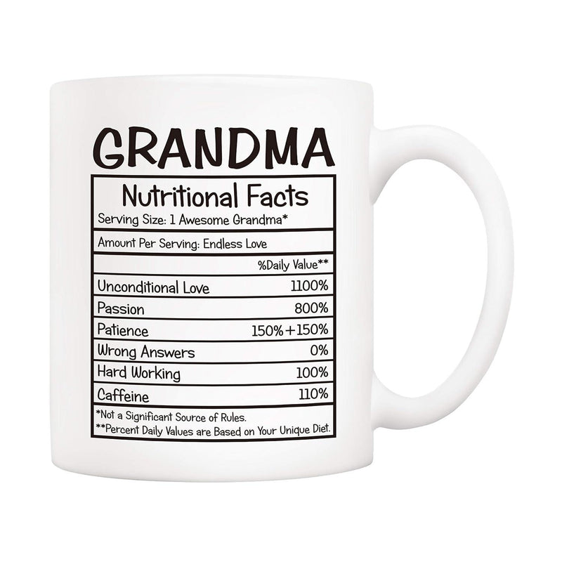 Tailorly White Ceramic 11 oz Mug - Grandma Nutritional Facts Minimalist Black Printed Table With Heartfelt Family Description Mug