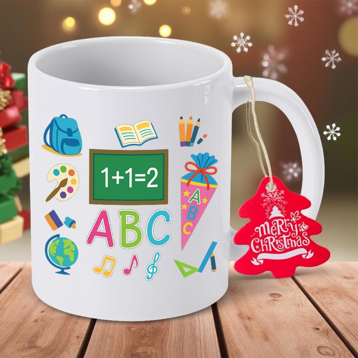 Tailorly White Ceramic 11 oz Mug - ABC Vibrant Educational Icons Featuring Backpack Globe And Pencils Among Musical Notes Mug