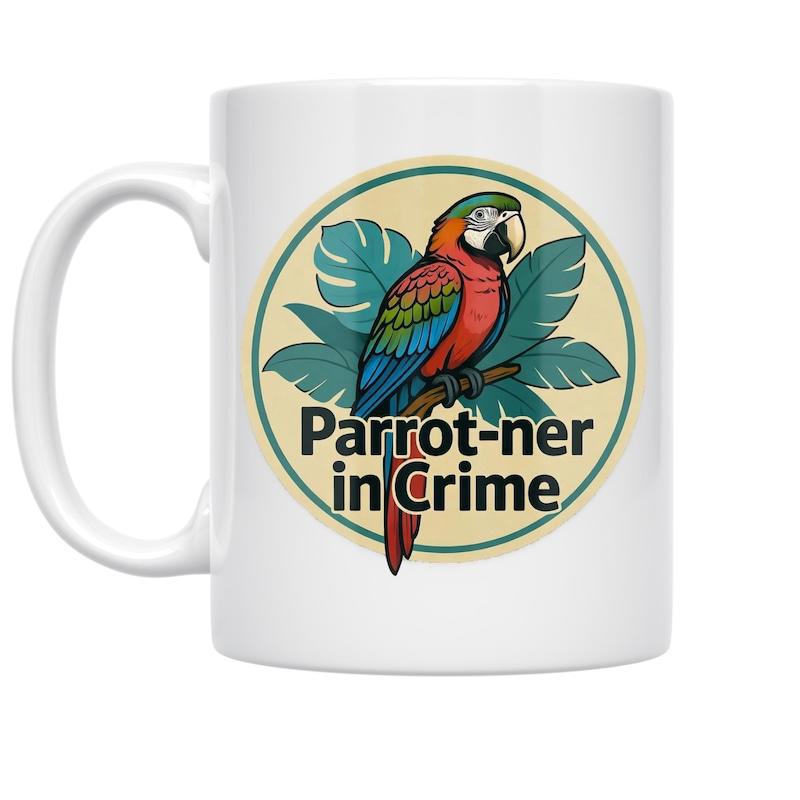 Tailorly White Ceramic 11 oz Mug - Parrot Ner In Crime Vibrant Colorful Macaw Perched Among Lush Monstera Leaves Parrot