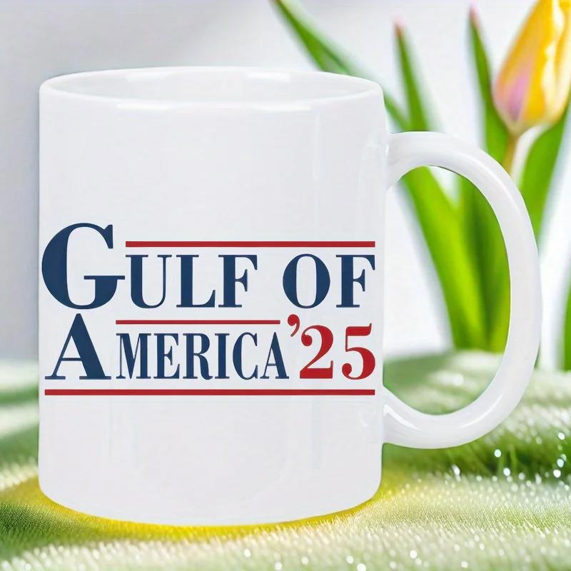 Tailorly White Ceramic 11 oz Mug - Gulf Of America 25 Patriotic Red And Blue Stripes With Classic Serif Typography Mug