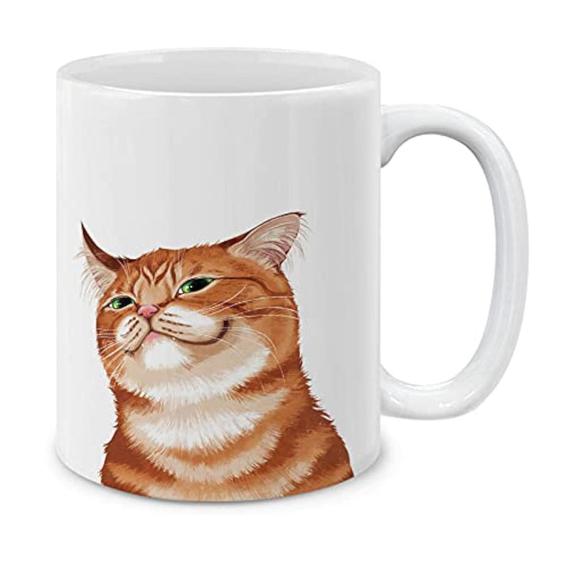 Tailorly White Ceramic 11 oz Mug - Charming Ginger Tabby With Smug Facial Expression Sitting On White Background Cat